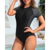 imageYonique Womens Rash Guard Short Sleeve Swimsuits One Piece Zipper Bathing Suit Surfing Swimwear UPF 50Black and Gray