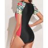 imageYonique Womens Rash Guard Short Sleeve Swimsuits One Piece Zipper Bathing Suit Surfing Swimwear UPF 50Black and Pink Floral