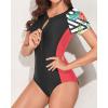 imageYonique Womens Rash Guard Short Sleeve Swimsuits One Piece Zipper Bathing Suit Surfing Swimwear UPF 50Black and Pink Floral