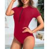 imageYonique Womens Rash Guard Short Sleeve Swimsuits One Piece Zipper Bathing Suit Surfing Swimwear UPF 50Red