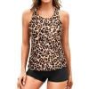 imageYonique 3 Piece Swimsuits for Women Athletic Tankini Teen Bathing Suit Tummy Control Modest Swimwear with Boy ShortsLeopard 02