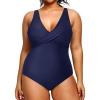 imageYonique Plus Size Swimsuit One Piece Bathing Suits for Women Tummy Control Slimming Swimwear Navy Blue 16 Plus