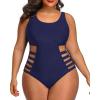 imageYonique Plus Size Swimsuits High Waisted One Piece Bathing Suit for Women Tummy Control Swimwear Sexy Cutout Monokini Navy Blue 20W