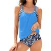 imageYonique Two Piece Tankini Swimsuits for Women Blouson Swim Top with Bottom Double Up Bathing Suit Blue Floral XL