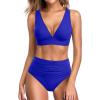 imageYonique Women High Waisted Bikini Set Two Piece V Neck Bathing Suit Full Coverage Tummy Control Swimsuit Royal Blue XL