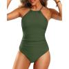 imageYonique Women One Piece Swimsuit High Neck Bathing Suit Tummy Control SwimwearArmy Green