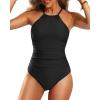 imageYonique Women One Piece Swimsuit High Neck Bathing Suit Tummy Control SwimwearBlack