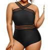 imageYonique Women Plus Size One Piece Swimsuits Tummy Control Bathing Suit Front Crossover Swimwear Strapless MonokinisBlack
