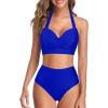 imageYonique Womens 2 Piece High Waisted Bikini Swimsuits Tummy Control Bathing Suits Retro Halter Twist Front Swimwear Royal Blue L