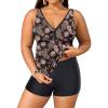 imageYonique Womens Plus Size Swimsuits with Shorts Tummy Control Tankini Two Piece Bathing Suits Athletic SwimwearBlack Red Paisley
