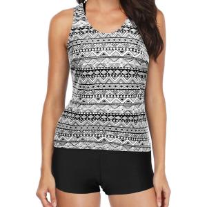 imageYonique 3 Piece Swimsuits for Women Athletic Tankini Teen Bathing Suit Tummy Control Modest Swimwear with Boy ShortsGeometric 02