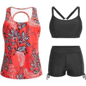 imageYonique 3 Piece Womens Tankini Swimsuits with Shorts Athletic Bathing Suits Tank Tops with Bra and BoyshortsTie Dye