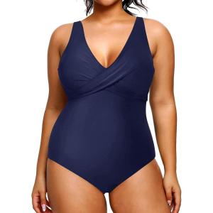 imageYonique Plus Size Swimsuit One Piece Bathing Suits for Women Tummy Control Slimming Swimwear Navy Blue 16 Plus