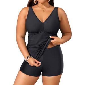 imageYonique Womens Plus Size Swimsuits with Shorts Tummy Control Tankini Two Piece Bathing Suits Athletic SwimwearBlack