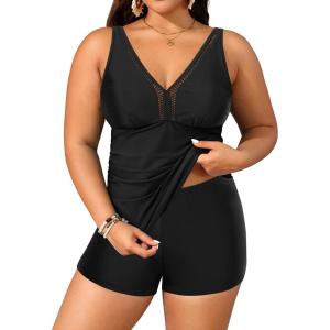 imageYonique Womens Plus Size Swimsuits with Shorts Tummy Control Tankini Two Piece Bathing Suits Athletic SwimwearBlack1