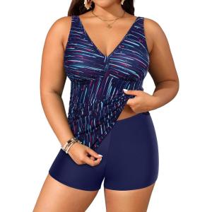 imageYonique Womens Plus Size Swimsuits with Shorts Tummy Control Tankini Two Piece Bathing Suits Athletic SwimwearBlue Colorful Galaxy