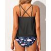 imageYonique Women 2 Piece Blouson Tankini Swimsuits Tummy Control Bathing Suits Athletic SwimwearBlack Flamingo