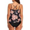 imageYonique Women 2 Piece Blouson Tankini Swimsuits Tummy Control Bathing Suits Athletic SwimwearBlack Floral