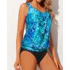 imageYonique Women 2 Piece Blouson Tankini Swimsuits Tummy Control Bathing Suits Athletic SwimwearGreen Leaf