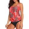 imageYonique Women 2 Piece Blouson Tankini Swimsuits Tummy Control Bathing Suits Athletic SwimwearRed Floral