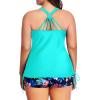 imageYonique Women Plus Size Tankini with Shorts Two Piece Bathing Suits Athletic Swimsuits Tummy Control SwimwearAqua Colorful Floral