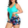 imageYonique Women Plus Size Tankini with Shorts Two Piece Bathing Suits Athletic Swimsuits Tummy Control SwimwearAqua Colorful Floral