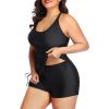 imageYonique Women Plus Size Tankini with Shorts Two Piece Bathing Suits Athletic Swimsuits Tummy Control SwimwearBlack