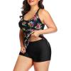 imageYonique Women Plus Size Tankini with Shorts Two Piece Bathing Suits Athletic Swimsuits Tummy Control SwimwearBlack Floral