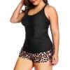 imageYonique Women Plus Size Tankini with Shorts Two Piece Bathing Suits Athletic Swimsuits Tummy Control SwimwearBlack Leopard