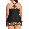 imageYonique Women Plus Size Tankini with Shorts Two Piece Bathing Suits Athletic Swimsuits Tummy Control SwimwearBlack Leopard