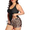 imageYonique Women Plus Size Tankini with Shorts Two Piece Bathing Suits Athletic Swimsuits Tummy Control SwimwearBlack Leopard