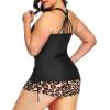 imageYonique Women Plus Size Tankini with Shorts Two Piece Bathing Suits Athletic Swimsuits Tummy Control SwimwearBlack Leopard