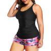 imageYonique Women Plus Size Tankini with Shorts Two Piece Bathing Suits Athletic Swimsuits Tummy Control SwimwearBlack and Pink Coconut Tree