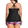 imageYonique Women Plus Size Tankini with Shorts Two Piece Bathing Suits Athletic Swimsuits Tummy Control SwimwearBlack and Pink Coconut Tree