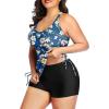 imageYonique Women Plus Size Tankini with Shorts Two Piece Bathing Suits Athletic Swimsuits Tummy Control SwimwearBlue Colorful Floral