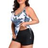imageYonique Women Plus Size Tankini with Shorts Two Piece Bathing Suits Athletic Swimsuits Tummy Control SwimwearBlue White