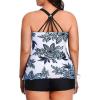 imageYonique Women Plus Size Tankini with Shorts Two Piece Bathing Suits Athletic Swimsuits Tummy Control SwimwearBlue White
