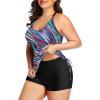 imageYonique Women Plus Size Tankini with Shorts Two Piece Bathing Suits Athletic Swimsuits Tummy Control SwimwearColorful Stripes