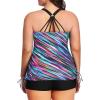 imageYonique Women Plus Size Tankini with Shorts Two Piece Bathing Suits Athletic Swimsuits Tummy Control SwimwearColorful Stripes