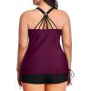 imageYonique Women Plus Size Tankini with Shorts Two Piece Bathing Suits Athletic Swimsuits Tummy Control SwimwearDark Purple