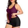 imageYonique Women Plus Size Tankini with Shorts Two Piece Bathing Suits Athletic Swimsuits Tummy Control SwimwearDark Purple