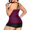 imageYonique Women Plus Size Tankini with Shorts Two Piece Bathing Suits Athletic Swimsuits Tummy Control SwimwearDark Purple