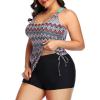 imageYonique Women Plus Size Tankini with Shorts Two Piece Bathing Suits Athletic Swimsuits Tummy Control SwimwearGeometric Pink