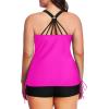 imageYonique Women Plus Size Tankini with Shorts Two Piece Bathing Suits Athletic Swimsuits Tummy Control SwimwearHot Pink