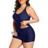 imageYonique Women Plus Size Tankini with Shorts Two Piece Bathing Suits Athletic Swimsuits Tummy Control SwimwearNavy Blue