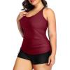 imageYonique Women Plus Size Tankini with Shorts Two Piece Bathing Suits Athletic Swimsuits Tummy Control SwimwearWine Red