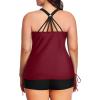imageYonique Women Plus Size Tankini with Shorts Two Piece Bathing Suits Athletic Swimsuits Tummy Control SwimwearWine Red