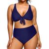 imageYonique Women Plus Size Two Piece Swimsuits High Waisted Bikini Set Tie Knot Bathing Suits Tummy Control Swimwear Navy Blue 18Plus