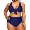 imageYonique Women Plus Size Two Piece Swimsuits High Waisted Bikini Set Tie Knot Bathing Suits Tummy Control Swimwear Navy Blue 18Plus