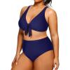 imageYonique Women Plus Size Two Piece Swimsuits High Waisted Bikini Set Tie Knot Bathing Suits Tummy Control Swimwear Navy Blue 18Plus